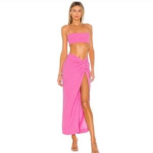 Natalie rolt Kylie crop top and Kaia skirt in pink
